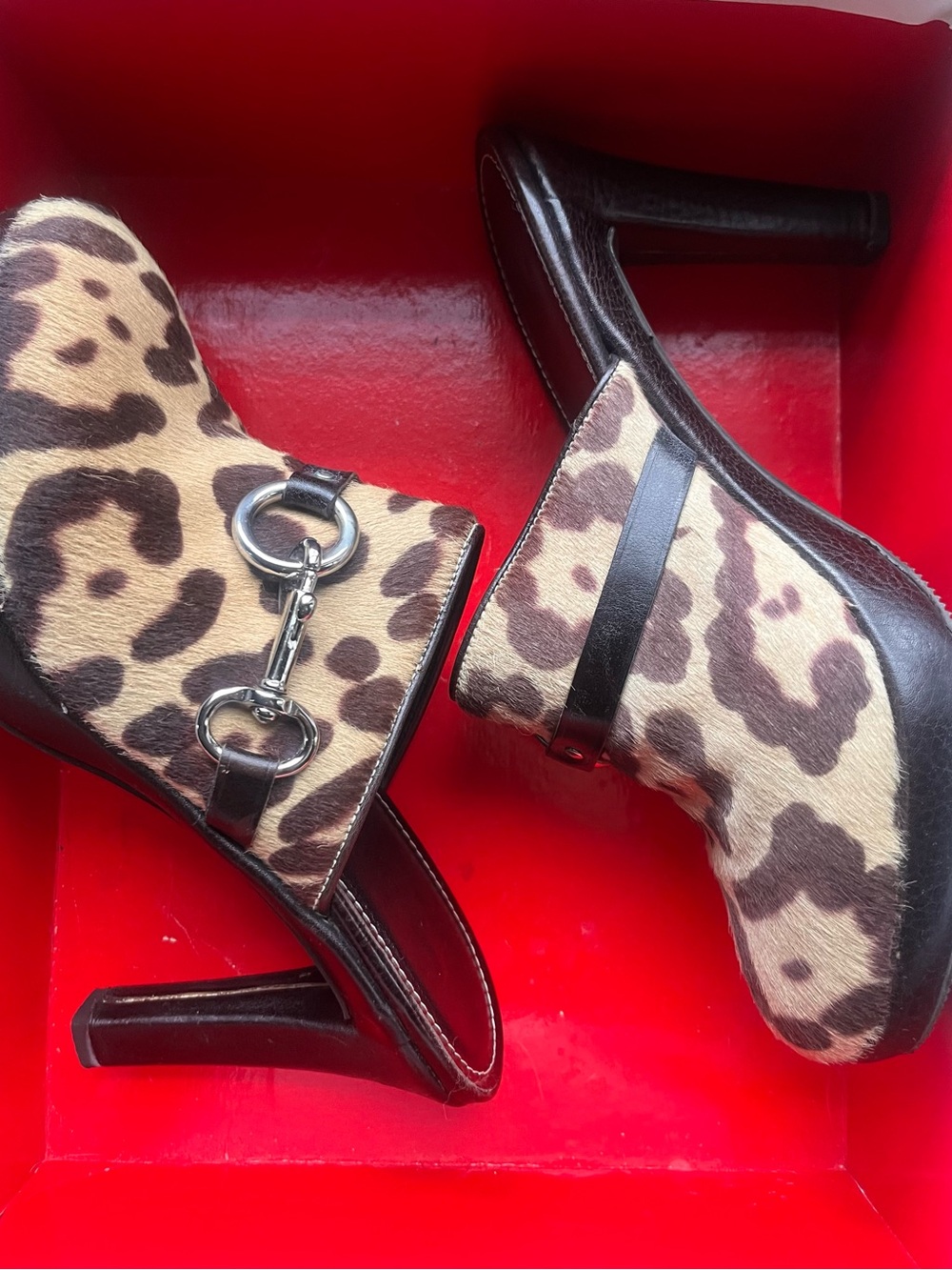 Coach Leopard Print Horsebit Heeled Booties - Brown/Beige